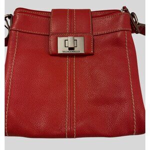 Tignanello Red Leather Crossbody Bag With Adjustable Strap & Turn Lock Closure
